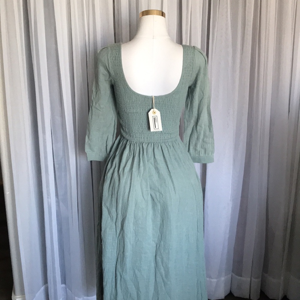 Sage Green Smocked Top Midi Dress - Picture 6 of 7
